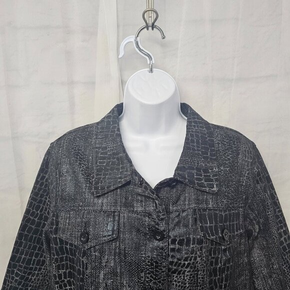 Bamboo Traders Jacket Black Croc Print Animal Punk Grunge Goth Streetwear L - Picture 2 of 13